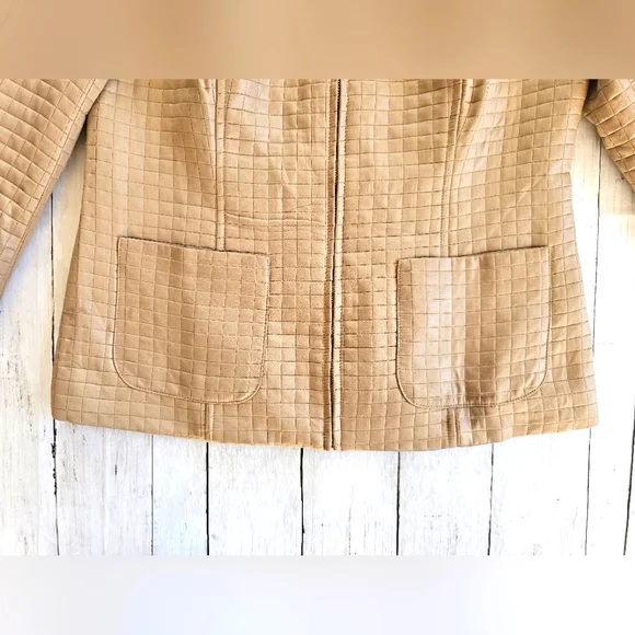 Valerie Stevens Luxury Quilted Gold Metallic Zip up Blazer Jacket Coat Pockets - Picture 4 of 13